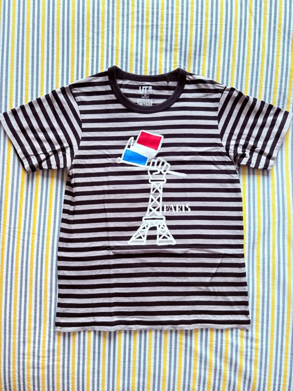 Unisex Uniqlo Paris Stripe Tee with French Flag Graphic, 100% cotton